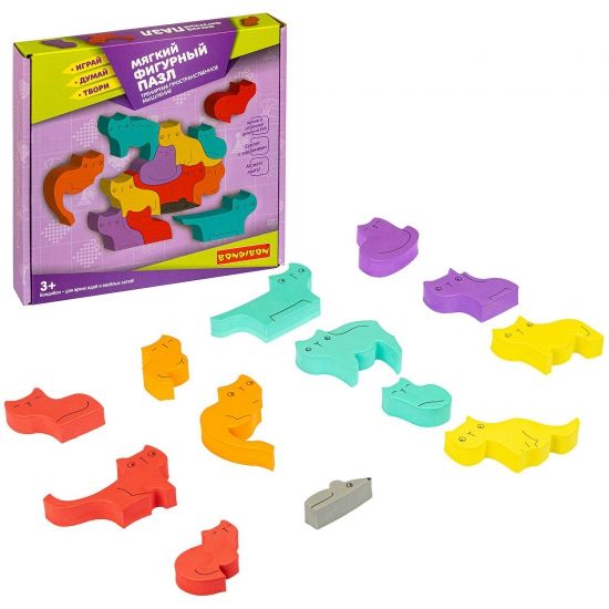 Пазл "КОШКИ И МЫШЬ" мягкий фигурный Играй Думай Твори Bondibon - BONDIBON