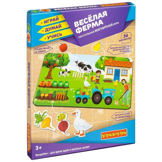 Магнитная игра "Весёлая ферма" 36 магнитов Играй Думай Учись Bondibon - BONDIBON