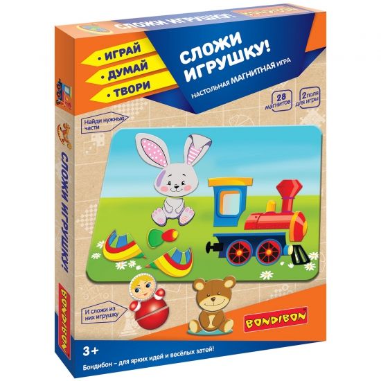 Магнитная игра "СЛОЖИ ИГРУШКУ!" 28 магнитов, 2 игровых поля Играй Думай Твори Bondibon - BONDIBON