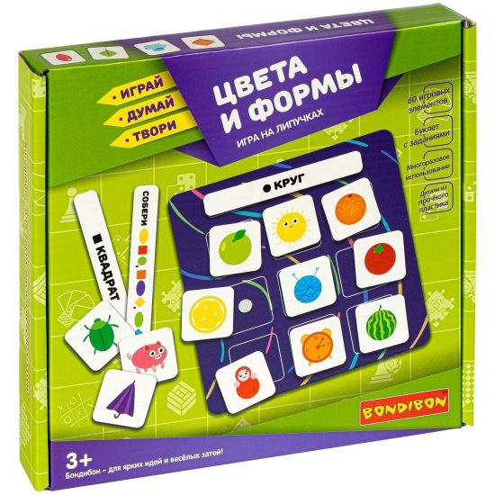 Настольная игра на липучках "ЦВЕТА И ФОРМЫ" Играй Думай Твори Bondibon - BONDIBON