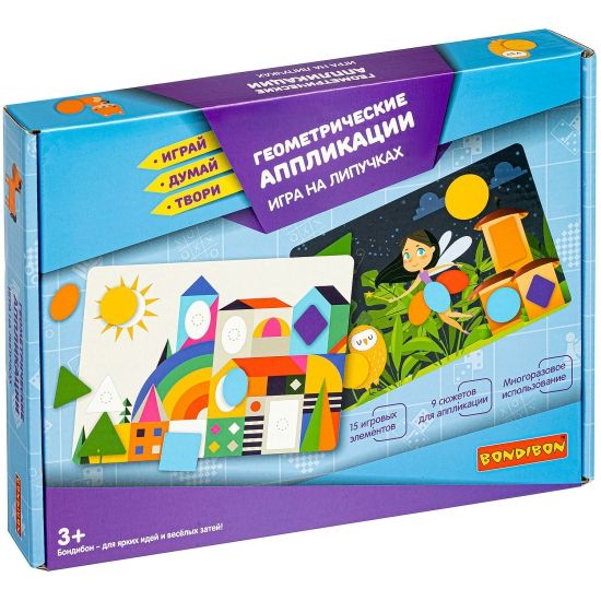 Настольная игра на липучках "ГЕОМЕТРИЧЕСКИЕ АППЛИКАЦИИ" Играй Думай Твори Bondibon - BONDIBON