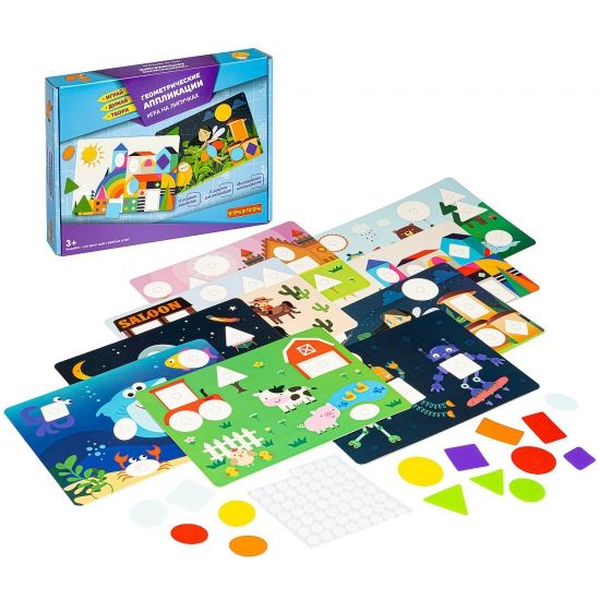 Настольная игра на липучках "ГЕОМЕТРИЧЕСКИЕ АППЛИКАЦИИ" Играй Думай Твори Bondibon - BONDIBON