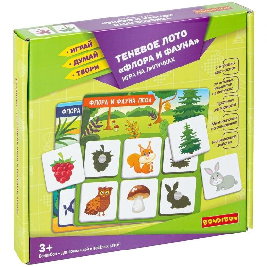 Настольная игра на липучках ТЕНЕВОЕ ЛОТО "ФЛОРА И ФАУНА" Играй Думай Твори Bondibon - BONDIBON