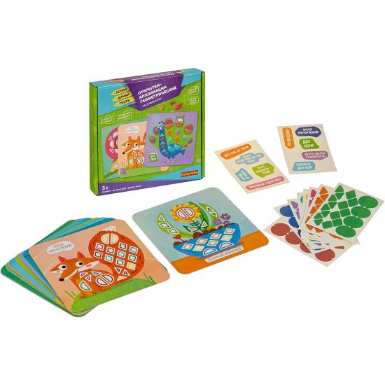 Настольная игра "ОТКРЫТКИ-АППЛИКАЦИИ ГЕОМЕТРИЧЕСКИЕ" Играй Думай Твори Bondibon - BONDIBON