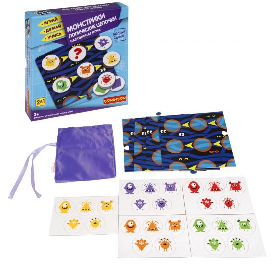 Настольная игра "ЛОГИЧЕСКИЕ ЦЕПОЧКИ. МОНСТРИКИ." 2 в1 Играй Думай Учись Bondibon - BONDIBON