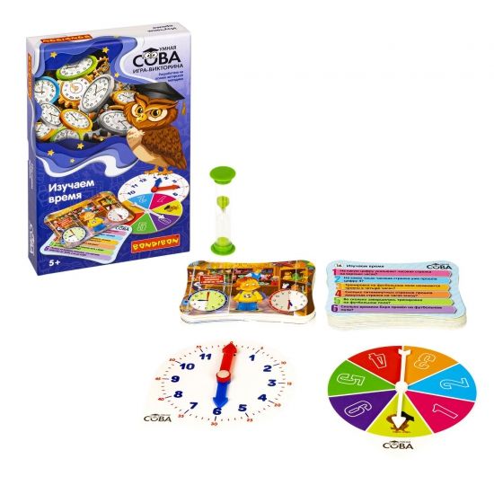 Игра-викторина "ИЗУЧАЕМ ЧАСЫ И МИНУТКИ" Умная сова Bondibon - BONDIBON