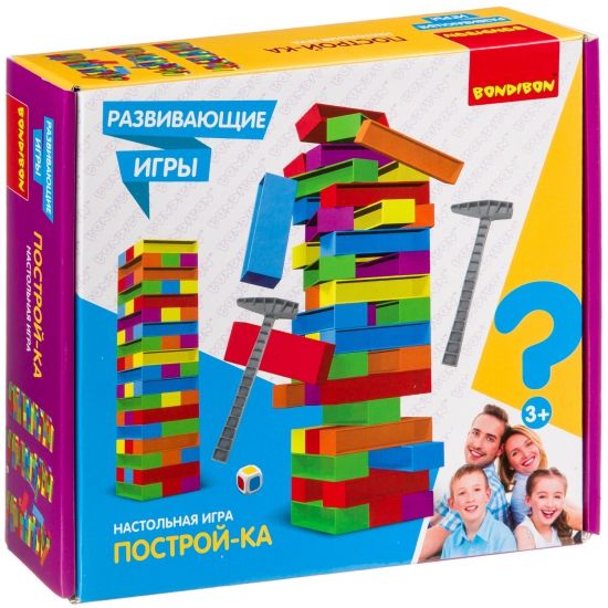 Развивающая настольная игра "ПОСТРОЙ-КА" башня из 54 блоков, Bondibon - BONDIBON