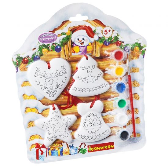Набор для творчества "Ёлочные украшения" (ёлочка, колокольчик, сердце, звёздочка) на карте Избушка - BONDIBON