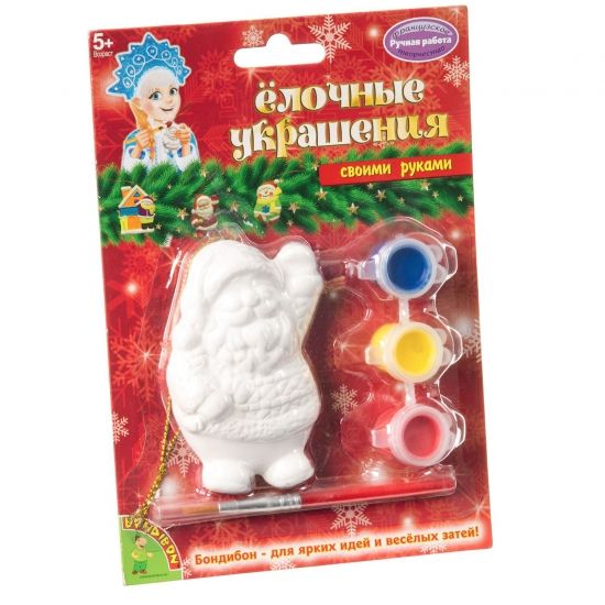 Набор для творчества НОВОГОДНИЕ УКРАШЕНИЯ "ДЕД МОРОЗ" подвеска, роспись по керамике Ручная работа Bondibon - BONDIBON