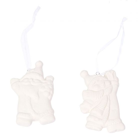 Набор для творчества НОВОГОДНИЕ УКРАШЕНИЯ "СНЕГОВИК И ДЕД МОРОЗ" 2 подвески, роспись по керамике, Ручная работа Bondibon - BONDIBON