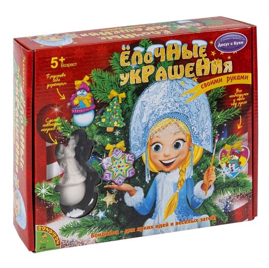 Набор для творчества "Ёлочные украшения" со Снегурочкой (ангел, снеговик, елка, снежинка, сердце) - BONDIBON