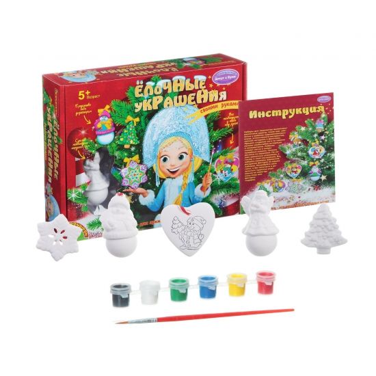 Набор для творчества "Ёлочные украшения" со Снегурочкой (ангел, снеговик, елка, снежинка, сердце) - BONDIBON