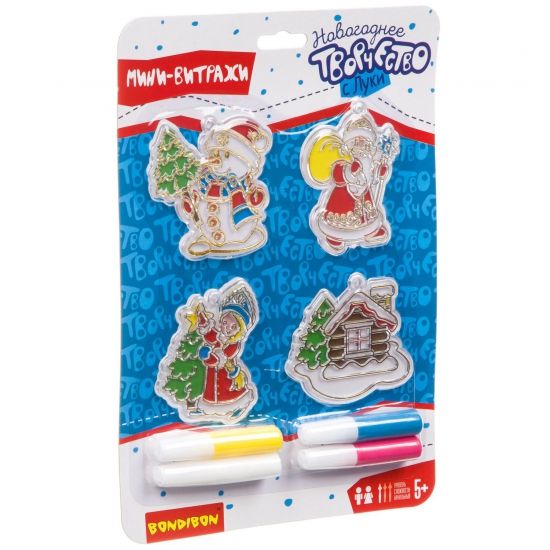 Набор для творчества Bondibon "Новогодние витражи" с дедом Морозом и Снегурочкой 4 шт. - BONDIBON