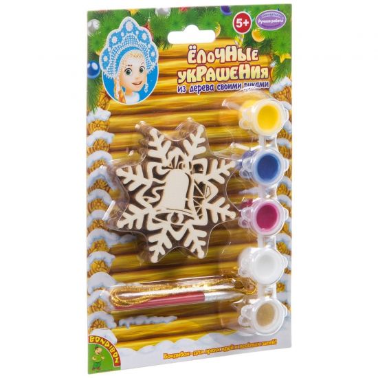 Набор для творчества Bondibon "Ёлочные украшения из дерева" Снежинки 5 шт. - BONDIBON