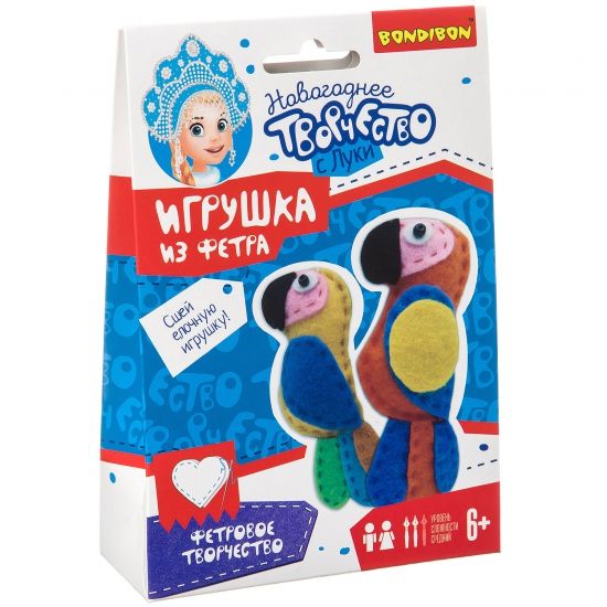 Набор для творчества BONDIBON. Ёлочные игрушки из фетра своими руками. Попугаи. Серия фетровых украшений на ёлку. - BONDIBON