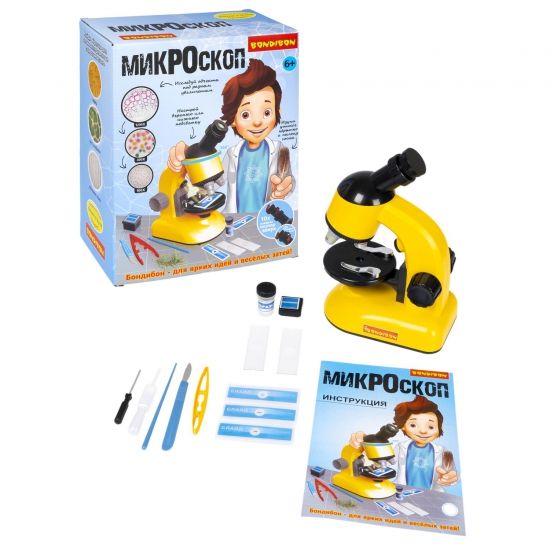 Микроскоп 40-800X для 2D и 3D объектов с поворотным окуляром и подсветкой Французские опыты Науки с Буки Bondibon - BONDIBON