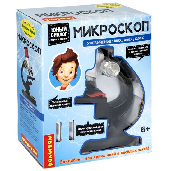 Микроскоп "ЮНЫЙ БИОЛОГ. НАУКА И ЗНАНИЯ" увеличение 100-1200X, с подсветкой Технический прогресс Науки с Буки Bondibon - BONDIBON