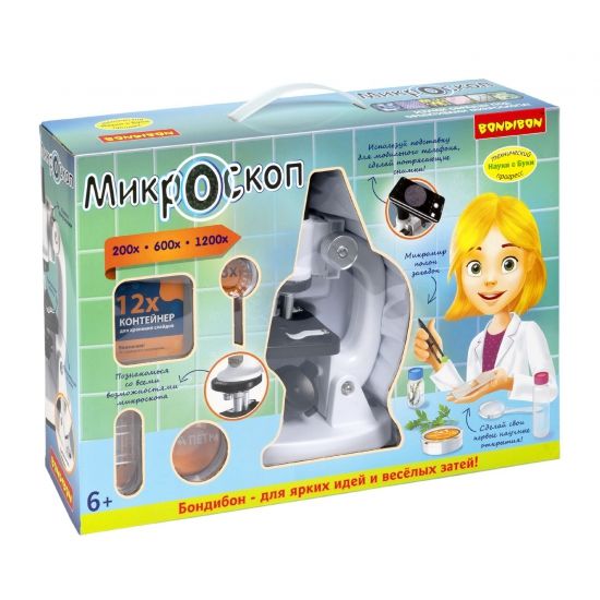 Микроскоп 200-1200X, с светофильтрами, подсветкой, подставкой для камеры, Технический прогресс Науки с Буки Bondibon - BONDIBON