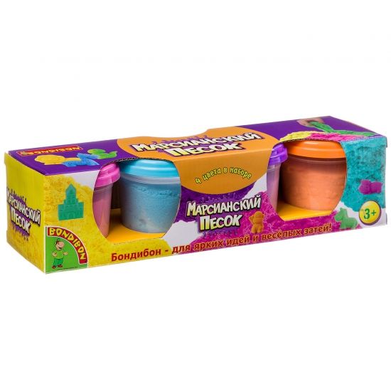 Набор для лепки "Марсианский песок" по 100 г голубого, розового, оранжевого, фиолетового цвета Bondibon - BONDIBON