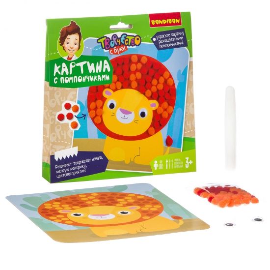 Набор для творчества Bondibon "Картина с помпончиками: Львенок" - BONDIBON