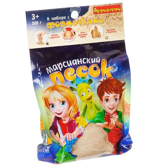 Набор для лепки Bondibon "Марсианский песок" 500 г бежевый с 3D-формочками - BONDIBON