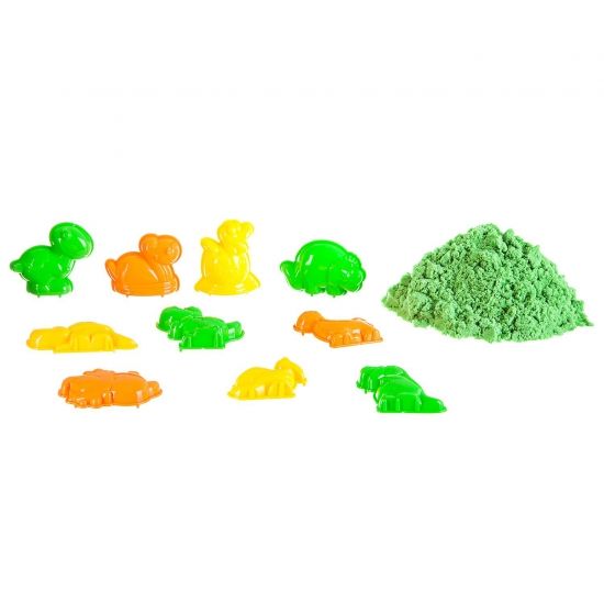 Набор для лепки Bondibon "Марсианский песок" 500 г зеленый с 10 формочками динозавры - BONDIBON