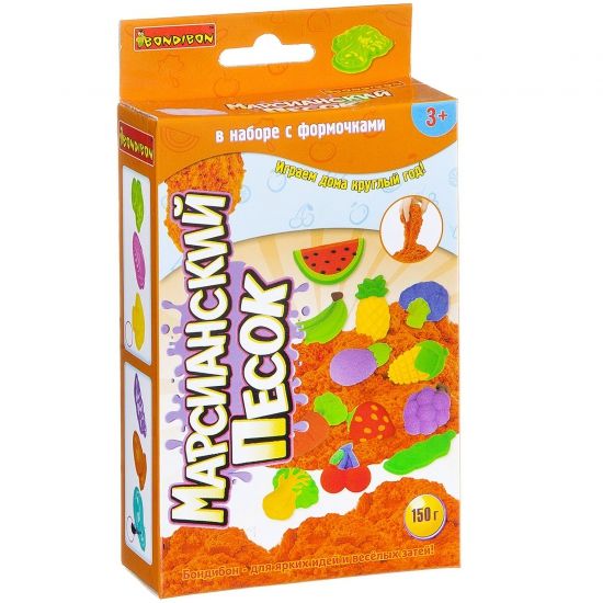 Набор для лепки Bondibon "Марсианский песок" 150 г оранжевый 3 формочки фрукты - BONDIBON