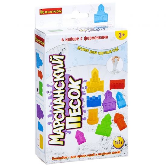 Набор для лепки Bondibon "Марсианский песок" 150 г белый 3 формочки замок - BONDIBON