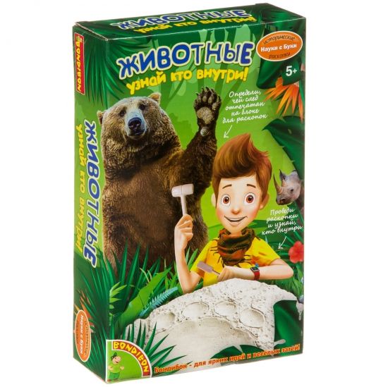 Набор палеонтолога "ЖИВОТНЫЙ МИР. УЗНАЙ КТО ВНУТРИ", 1 фигурка-сюрприз, Исторические раскопки Науки с Буки Bondibon - BONDIBON