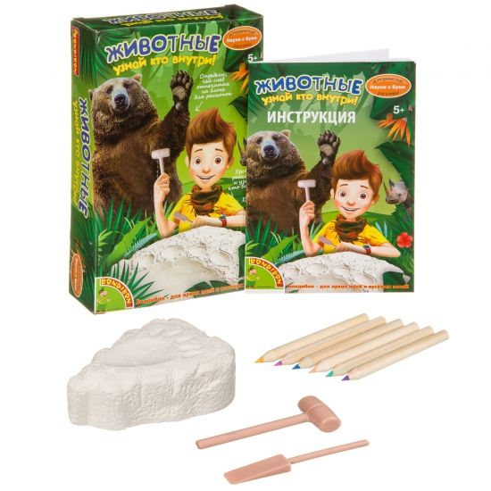 Набор палеонтолога "ЖИВОТНЫЙ МИР. УЗНАЙ КТО ВНУТРИ", 1 фигурка-сюрприз, Исторические раскопки Науки с Буки Bondibon - BONDIBON
