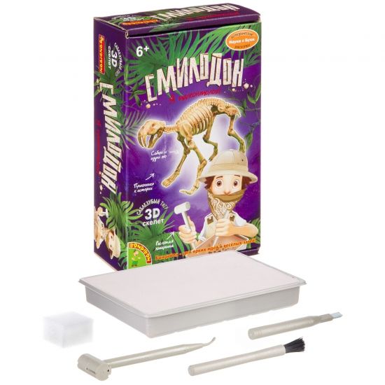 Набор палеонтолога "СМИЛОДОН", конструктор скелет саблезубого тигра, Исторические раскопки Науки с Буки Bondibon - BONDIBON