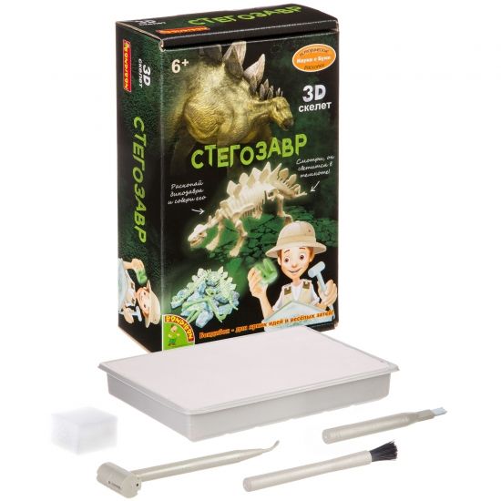 Набор палеонтолога "СТЕГОЗАВР", конструктор скелет, светится в темноте, Исторические раскопки Науки с Буки Bondibon - BONDIBON