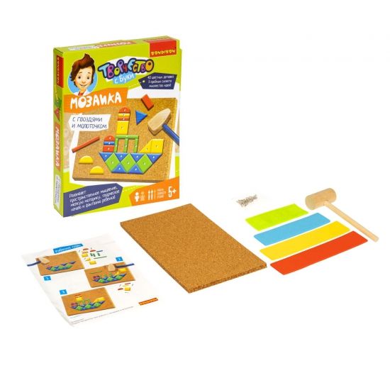 Набор для творчества BONDIBON. Мозаика с гвоздями и молоточком 1 - BONDIBON