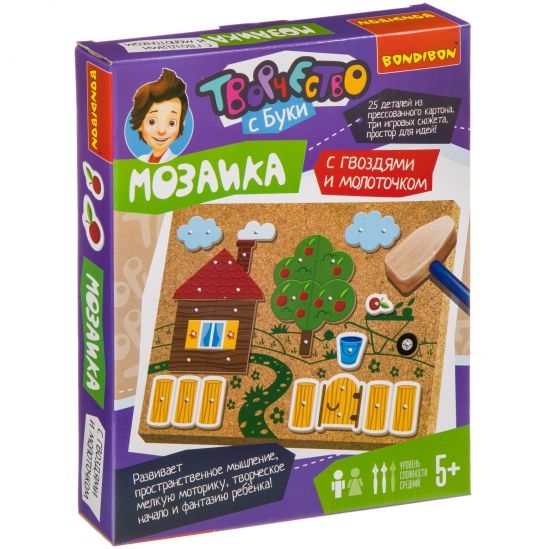 Мозаика с гвоздями и молоточком Bondibon "На ферме" - BONDIBON