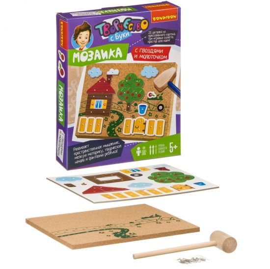 Мозаика с гвоздями и молоточком Bondibon "На ферме" - BONDIBON