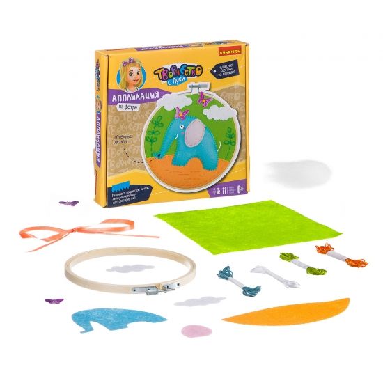 Набор для творчества Bondibon "Аппликация из фетра на пяльцах Слоник на прогулке" - BONDIBON