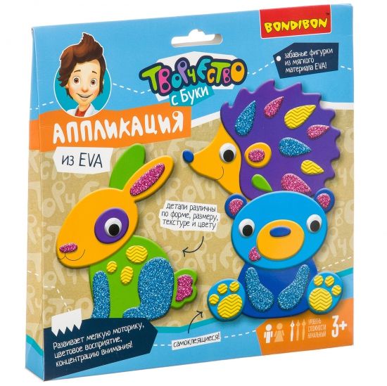 Аппликация из EVA Bondibon "Забавные фигурки: Ёж, медведь, заяц" - BONDIBON