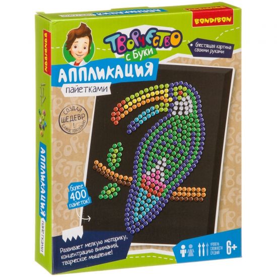 Набор для творчества Bondibon Аппликация пайетками "Птица тукан" - BONDIBON