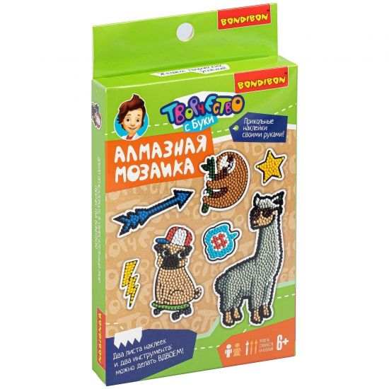 Мозаика алмазная "ЛАМА" 7 наклеек Творчество c Буки Bondibon - BONDIBON