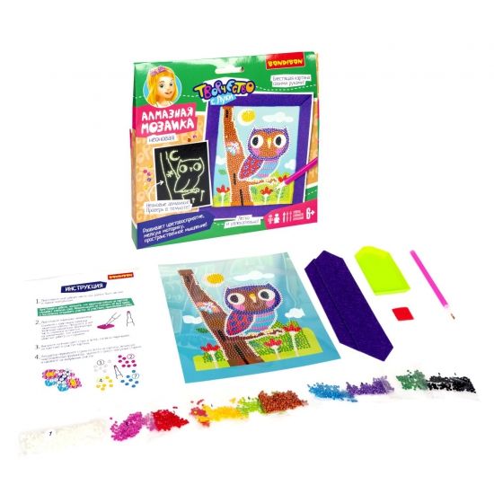 Набор для творчества АЛМАЗНАЯ МОЗАИКА "СОВУШКА" неоновая картина Творчество с Луки Bondibon - BONDIBON