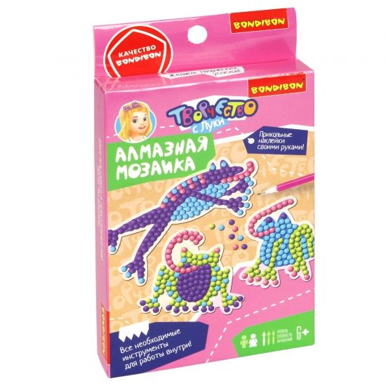 Набор для творчества АЛМАЗНАЯ МОЗАИКА "ЛЯГУШКИ" блестящие наклейки Творчество с Луки Bondibon - BONDIBON