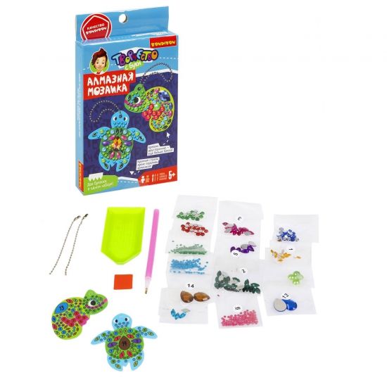 Алмазная мозаика двусторонняя "ЧЕРЕПАШКА И ХАМЕЛЕОН" набор из 2 пластиковых брелоков, Творчество с Буки Bondibon - BONDIBON