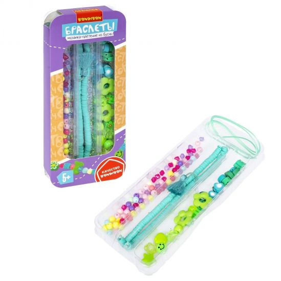 Набор для создания украшения "ИЗУМРУДНЫЙ БРАСЛЕТ", бусины и подвески для мозаики-плетения, Творчество с Луки Bondibon - BONDIBON