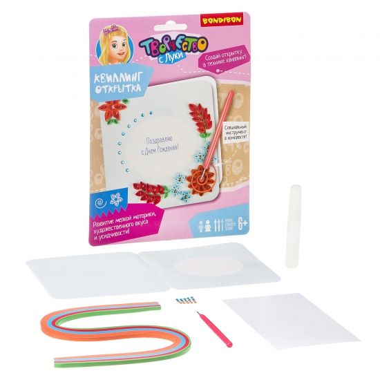 Набор для квиллинга Bondibon "Открытка Цветы" - BONDIBON