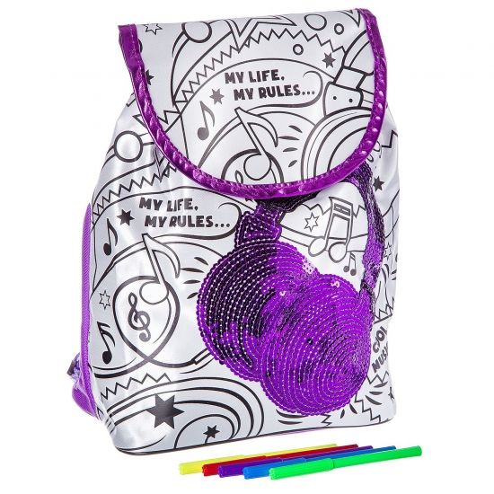 Набор для раскрашивания Bondibon Я Дизайнер "Рюкзак с наушниками из пайеток" - BONDIBON