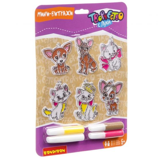 Набор для творчества ВИТРАЖИ "ДОМАШНИЕ ПИТОМЦЫ" 6 подвескок, Творчество с Луки Bondibon - BONDIBON