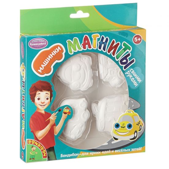 Набор для раскрашивания магнитов Bondibon "Забавный транспорт" 4 шт. - BONDIBON