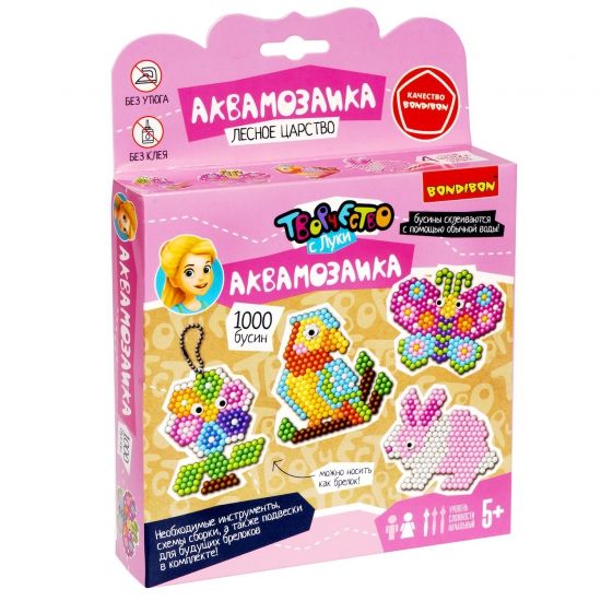 Набор для творчества АКВАМОЗАИКА "ЛЕСНОЕ ЦАРСТВО" 1000 бусин, Творчество с Луки Bondibon - BONDIBON