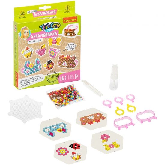 Набор для творчества АКВАМОЗАИКА "УКРАШЕНИЯ" 350 бусин, 2 браслета, 5 колец Творчество с Луки Bondibon - BONDIBON