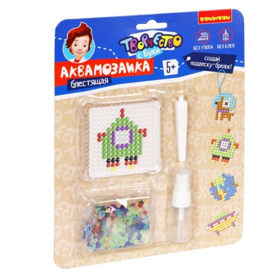 Набор для творчества АКВАМОЗАИКА "КОСМИЧЕСКИЕ ПРИКЛЮЧЕНИЯ" блестящие бусины, подвеска Творчество с Буки Bondibon - BONDIBON